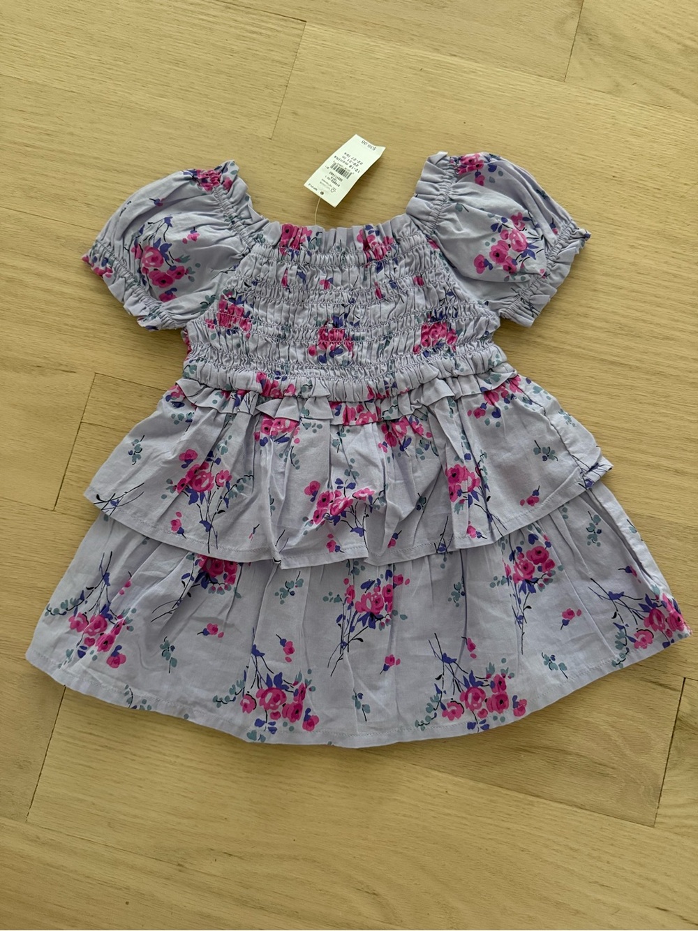 GAP Lavender Floral Smocked Tiered Dress with Pink Flowers